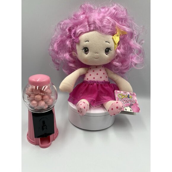CUTIE CURLS BLONDE BLUE EYES SOFT PLUSH DOLL  WITH PINK GUMBALL MACHINE NEW - Picture 1 of 16
